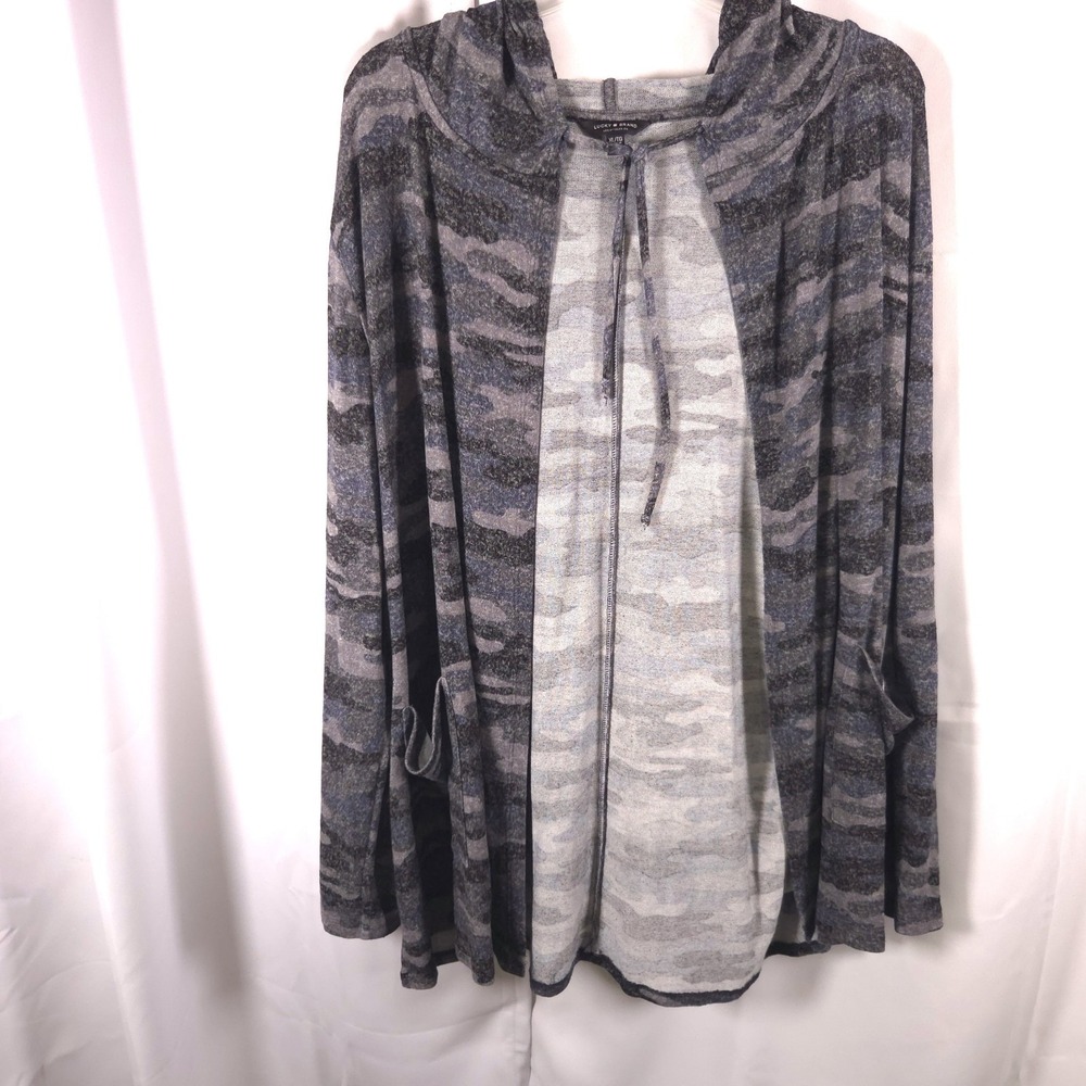 Lucky Brand Gray Camo Open Front Hoodie‎ Women's XL